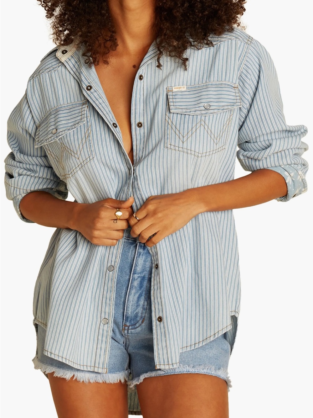 Wrangler Bilbong Blue Striped Women's Denim Shirt - Casual Layering Top